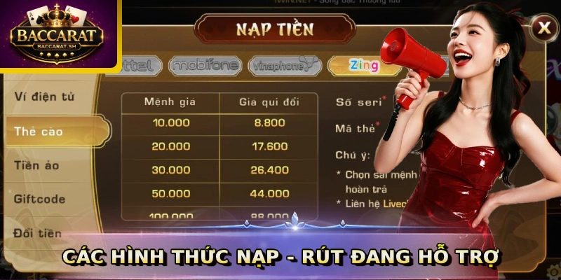 Các hình thức nạp - rút đang hỗ trợ